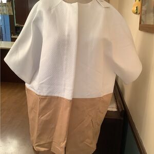 Socapri Tan and White Short Sleeve Zippered Jacket IT 46